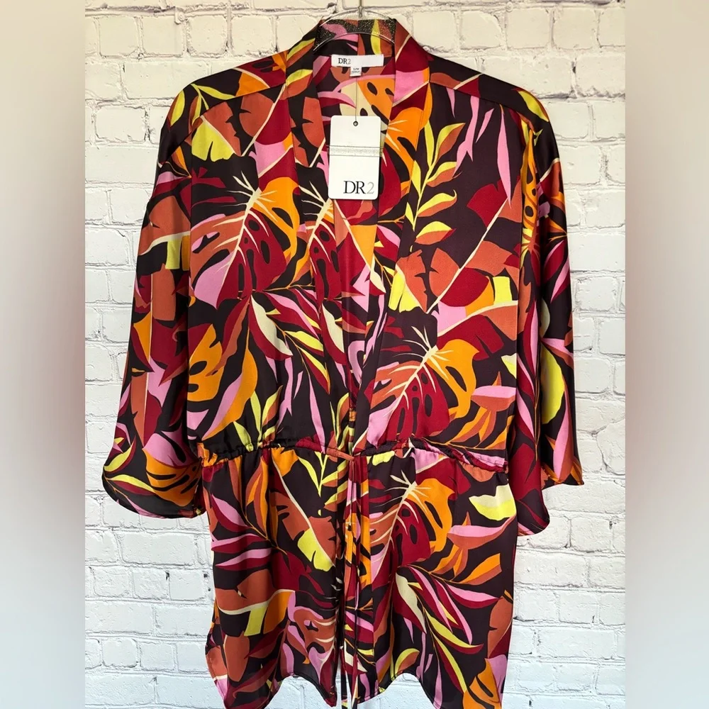 DR2 by Daniel Rainn Foliage Print Satin Kimono/Coverup--NWT--S/M - Picture 10 of 14